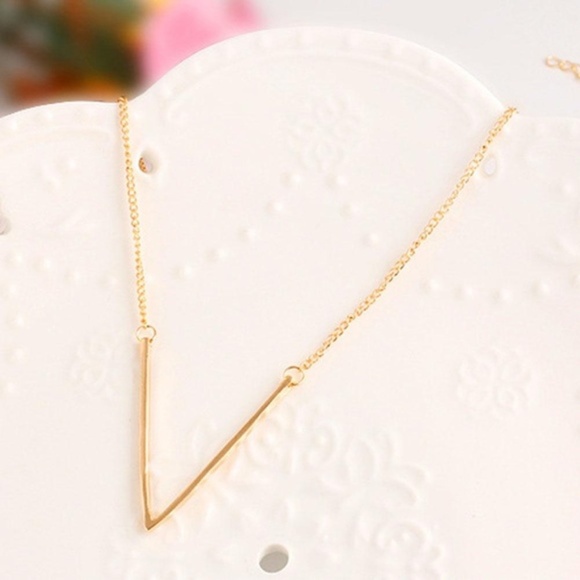 Jewelry - Geometric V Pendant Minimalist Gold Long Necklace